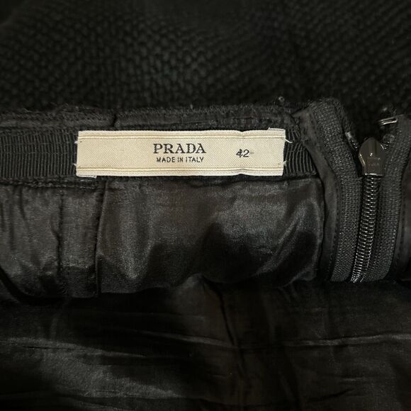 PRADA Tweed Ruffle Hem Skirt Wool Twill Knee Length Black Women's Size 42 US M - Picture 5 of 9